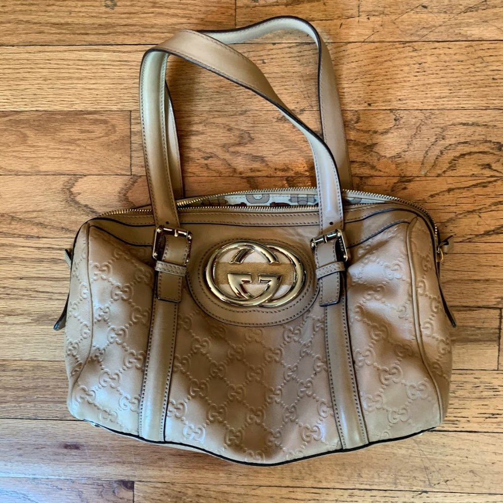 Gucci Guccissima Leather Britt Boston Bag (Tan)